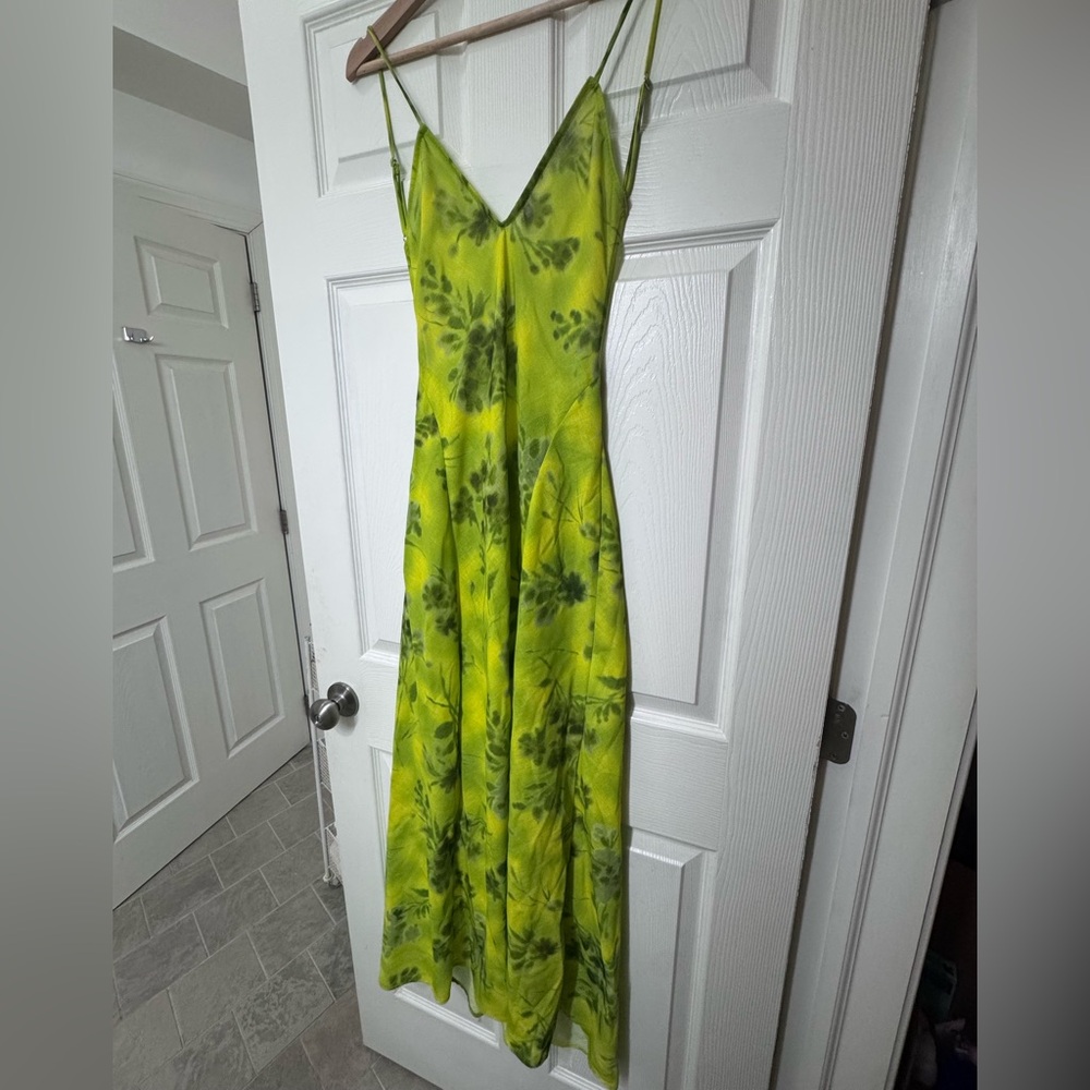 ZARA Linen Floral Green Maxi Dress